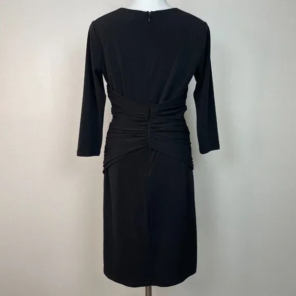 Ann Taylor Sheath Dress 6 Black Shirred Waist 3/4 Sleeve V-Neck Stretch Women's - Picture 5 of 11